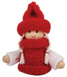 Yala Design Akasztós karácsonyfadísz - kislány piros kötött ruhában és kötött sapkában 4081-D (4081-D)
