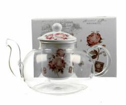 DUO Gift Rózsás üveg teáskanna porcelán szűrővel - 1 literes - SECESSION díszdobozos (IMO-DG-30273)