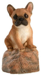 Esschert Design Kövön ülő ugató francia bulldog kiskutya polyresin szobor, barna, kültéri és beltéri dekorációs kiegészítő (37000574-FB)