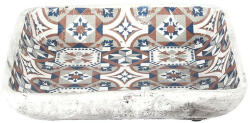Esschert Design Mediterrán stílusú kerámia madáretető és -itató, portugál mozaik mintával, kültéri dekorációs kiegészítő (AC182)