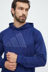 Adidas edzős pulóver sötétkék, nyomott mintás, kapucnis - sötétkék XL