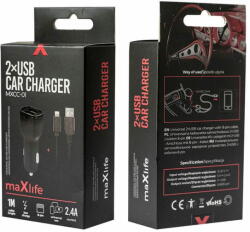  maXlife MXCC-01 autós töltő USB 2.4A lightning OEM0400067 fekete