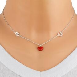 Ekszer Eshop 925 ezüst nyaklánc - védőszem, piros szív, " U" betű, átlátszó cirkóniák
