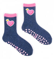 Yo! ABS csúszásgátlós zokni 17/19 - sötétkék/pink szív - babyshopkaposvar