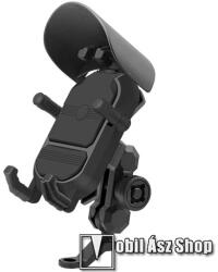  UNIVERZÁLIS motoros / biciklis tartó konzol mobiltelefon készülékekhez - alumínium, 360°-ban forgatható, furatátmérője: 1cm, visszapillantó alá rögzíthető, lopásgátló zárszerkezet, árnyékoló sapka, 78