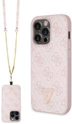 GUESS 4G STRASS SET Husa de protectie + curea pentru Apple i Phone 15 Pro roz