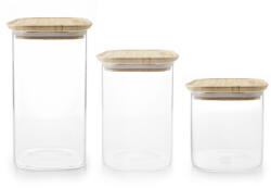 Ibili Set 3 recipiente depozitare alimente Ibili-Borosilicato, sticla borosilicata bambus, transparent maro (IB-681008SET)