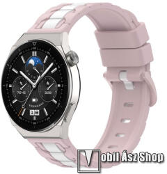  Okosóra szíj - szilikon, csíkos minta - RÓZSASZÍN / FEHÉR - 93+120mm hosszú, 22mm széles - HUAWEI Watch GT 46mm / GT 2 Pro 46mm / GT 3 Pro 43mm / 46mm / GT 2e / Xiaomi Watch S1 Pro / Amazfit GTR 3 / S