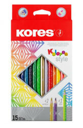 Kores Creioane colorate KORES KO93310, 12 culori + incl. 2 metalice + 1 neon (KO93310)