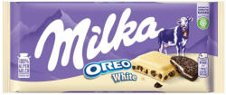 Milka Oreo White fehér csokoládé vaníliás, tejes krém, kakaós keksz-100g - kamraellato