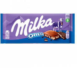 Milka Oreo tejcsokoládé kakaós kekszdarabok, vaníliás tejes krém-100g - kamraellato