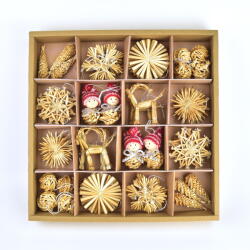 4home Set decorațiuni de Crăciun, din paie, cu figurine, 56 buc