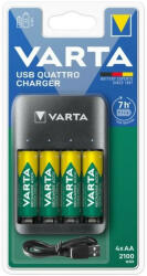 VARTA Value USB QUATTRO CHARGER 57652 töltő+4db 2100mAh tölthető AA ceruza elem (Varta-57652)