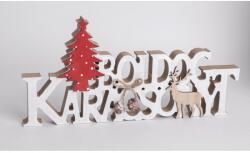Yala Design Boldog Karácsonyt felirat fából fenyővel, rénszaravassal és tobozokkal (059261)