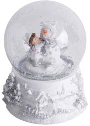 Yala Design Karácsonyi hógömb hóemberrel és gyerekkel 7x9 cm - fehér-ezüst (468584)