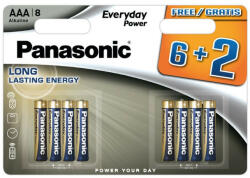 Panasonic AAA/mikro tartós alkáli elem 1, 5 V (8 db) (LR03EPS-8BW-6-2F)