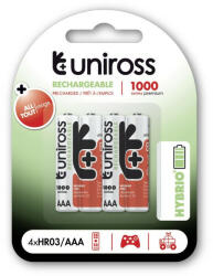 Uniross AAA/mikro akkumulátor 1, 2 V 1000 mAh (4 db) (UH4AAA1000) - szerszamplaza