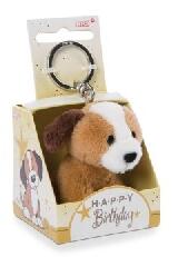 NICI Nici: Nici: Kutya plüss kulcstartó Happy Birthday feliratú dobozban - 6 cm (48132)