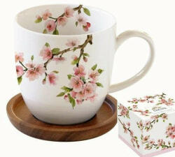 Easy Life Porcelánbögre akácfa alátéttel, 350ml, dobozban, Sakura (ZV-8____1544__98241)