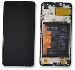 Huawei P Smart 2021, Y7a, Honor 10X Lite Előlap keret+LCD Kijelző+Érintőüveg+Akkumulátor, Fekete (02354ADC, 02354FBJ) Gyári, Service Pack