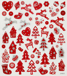 CCHOBBY Karácsonyi matrica, piros házikó, fa, rénszarvas, 15x17cm (CRC-289591) - mesescuccok