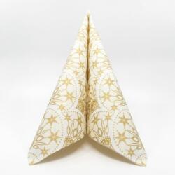 Mank Karácsonyi, Szilveszteri textilhatású szalvéta 40x40 cm Saphira krém/arany, 50 db/csomag