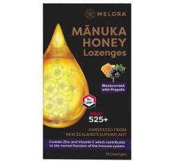 Dropsuri din miere de Manuka cu coacaze negre si propolis, 12 bucati, Melora