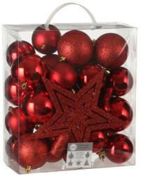 Christmas Gifts Karácsonyi függődísz-gömb készlet csúcsdísszel, 40 db, törhetetlen műanyag, piros (XEH25220493)
