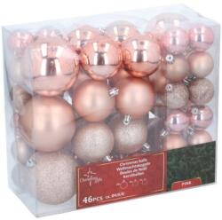 Christmas Gifts Karácsonyfa függődísz készlet 46 db, 4 / 6 / 8 cm, műanyag, rózsaszín (XEH25209577)