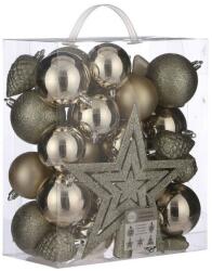 Christmas Gifts Karácsonyi függődísz-gömb készlet csúcsdísszel, 40 db, törhetetlen műanyag, pezsgő színű (XEH25221735)