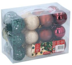Christmas Gifts Karácsonyfa függődísz gömbök, 24 db - 4 féle, 6x6 cm, műanyag, törhetetlen, többféle szín (XEH25225399)