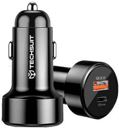 Techsuit - autós töltő Premium (CAPD028) - USB-A, QC 3.0, USB-C, 38 W - fekete (KF239677)