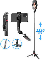 Techsuit - Selfie Stick (L13) - Stabil, kihúzható állvány Bluetooth távirányítóval, 113 cm - Fekete (KF2313350)
