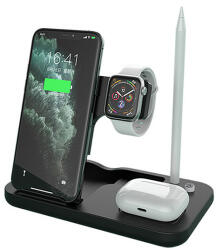 Techsuit - Vezeték nélküli töltőállomás 4 az 1-ben (D22) - iPhone-hoz, Apple Watch-hoz. AirPods, Apple Pencil 15 W kábellel - fekete (KF2313367)