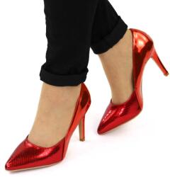 Zibra Pantofi de dama, rosii, stiletto cu toc inalt si subtire 3218-RED (3218-RED_D0B9)