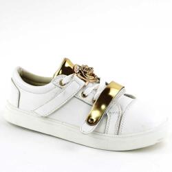 Zibra Pantofi casual de dama din piele eco cu accesoriu auriu P021-WHITE (P021-WHITE_791F)