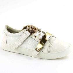 Zibra Pantofi casual de dama din piele eco lacuita cu accesoriu auriu 021A-WHITE (P021A-WHITE_FFDD)