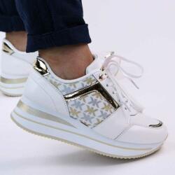 Zibra Sneakers casual de dama, cu platforma si insertii aurii 28706-WHITE (28706-WHITE_CA22)