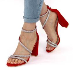 Zibra Sandale de dama elegante, cu toc inalt si gros 3008-121-RED (3008-121-RED)