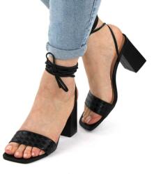 Zibra Sandale de dama, elegante, cu snururi si toc mediu, gros si patrat NN30-5-BLACK (NN30-5-BLACK_4D13)