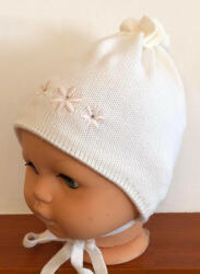  Minimanó téli kötött sapka pamuttal bélelve (36-38) fehér/rózsaszín virág