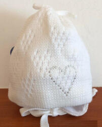 Minimanó téli kötött sapka pamuttal bélelve (34-36) fehér szívecske - babastar