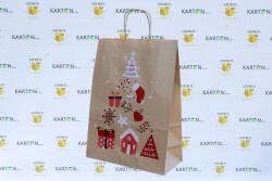 Szidibox Karton Sodrottfüles papírtáska, papírszatyor 32x41+12cm barna bordázott "karácsony (SZID-01535)