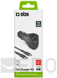 SBS PD KFZ-töltő 25W USB-C + USB-C Kabel 1m (TECRKITTCPD25W)