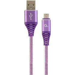 Gembird USB 2.0 A -> USB micro-B M/M adatkábel 2m lila-fehér szövet vorítás (CC-USB2B-AMmBM-2M-PW)