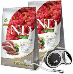 Farmina N&D Quinoa Neutere Adult Mini duck, broccoli & asparagus 2 x 7 kg hrana caini dupa castrare + FLEXI New Comfort L Tape 8 m GRATIS