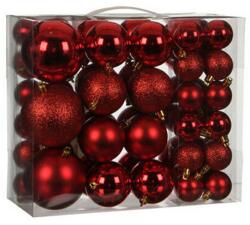 Christmas Gifts Karácsonyi függődísz-gömb készlet, 46 db, 4 / 6 / 8 cm, törhetetlen műanyag, piros (XEH25221211)