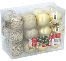 Xmas Karácsonyfa függődísz gömbök, 24 db - 4 féle, 6x6 cm, műanyag, törhetetlen, arany (XEH25225398)
