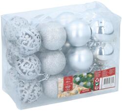 Xmas Karácsonyfa függődísz gömbök, 24 db - 4 féle, 6x6 cm, műanyag, törhetetlen, ezüst (XEH25226757)