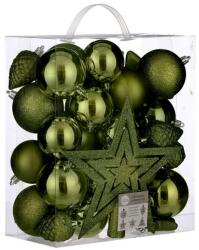 Christmas Gifts Karácsonyi függődísz-gömb készlet csúcsdísszel, 40 db, törhetetlen műanyag, zöld (XEH25221671)